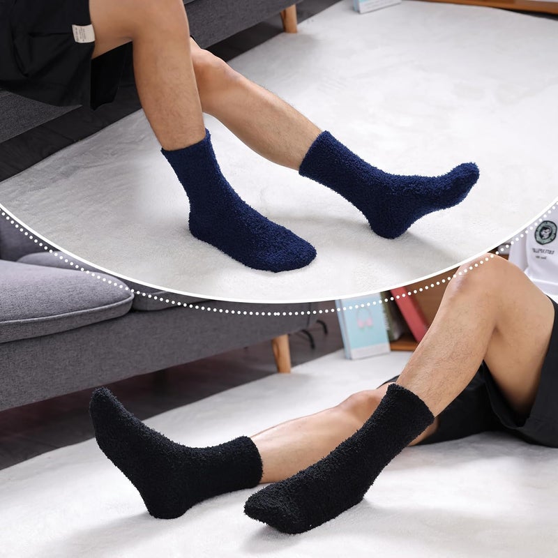 LINEMIN Mens Fuzzy Socks Cozy Fluffy Winter Warm Slipper Socks Microfiber Soft Home Sleeping Socks 5/6 Pairs - Image 2